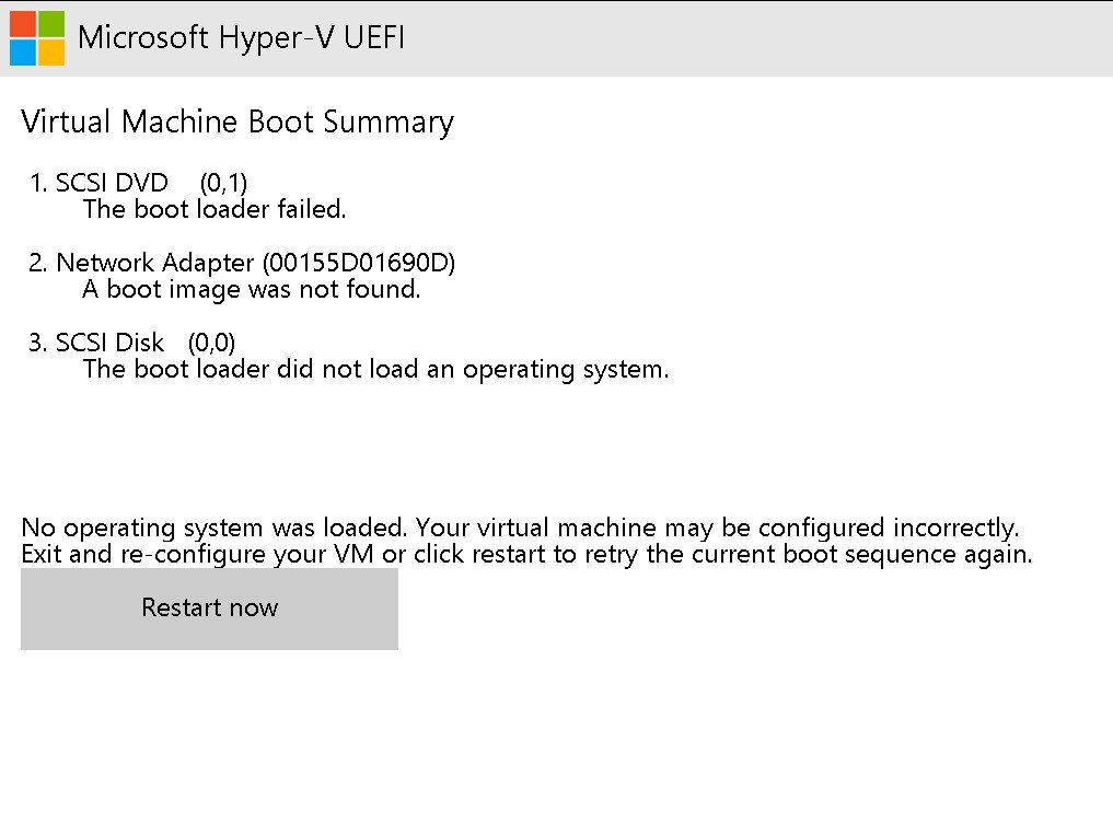 Microsoft Hyper-V UEFI error troubleshooting steps to bypass installation issue